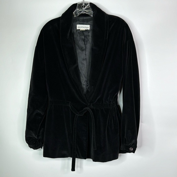 Vintage Glen Of Michigan Black Velvet Blazer Jacket 70s Large - Picture 1 of 14